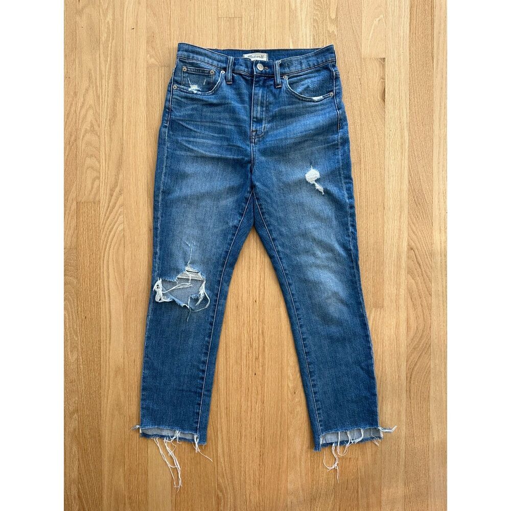 Madewell The High-Rise Slim Boyjean 28 Distressed Jeans Medium Wash Denim
